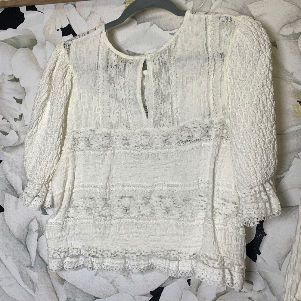 Anthropologie size Large romantic white lace top ruffled boho whimsical cottage - Picture 8 of 9